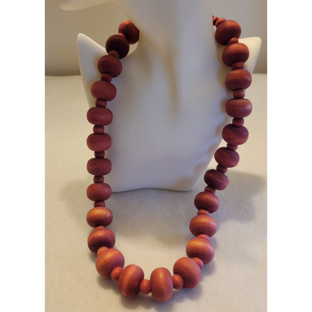 BOHO Ethnic Chunky Bold Red Beaded Necklace Round Wooden‎ Fashion Jewelry